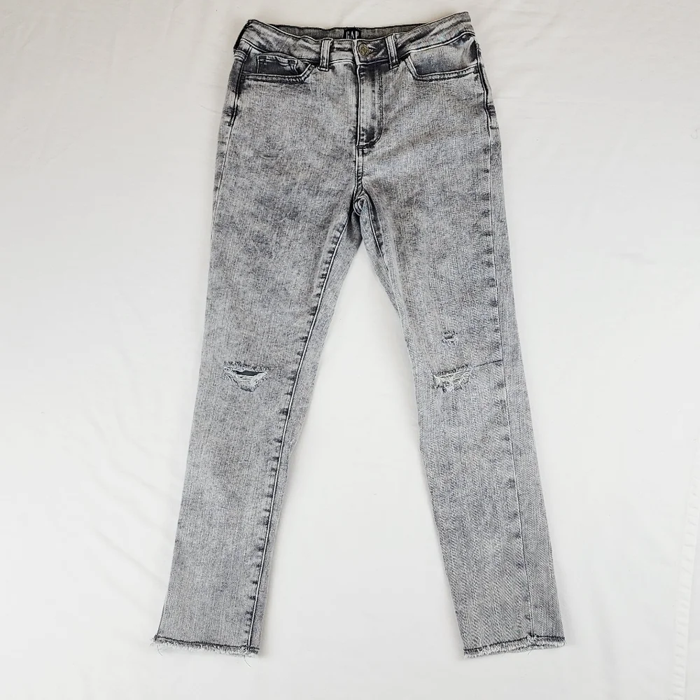 Gap Grey Stretch High Rise Ankle Jegging Distressed Jeans Pants